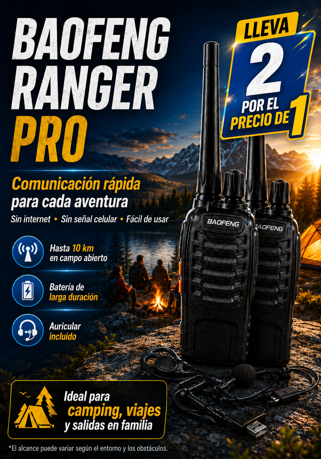 Baofeng Ranger Pro - Compra 1 y lleva 2 | Habla al instante sin depender del celular