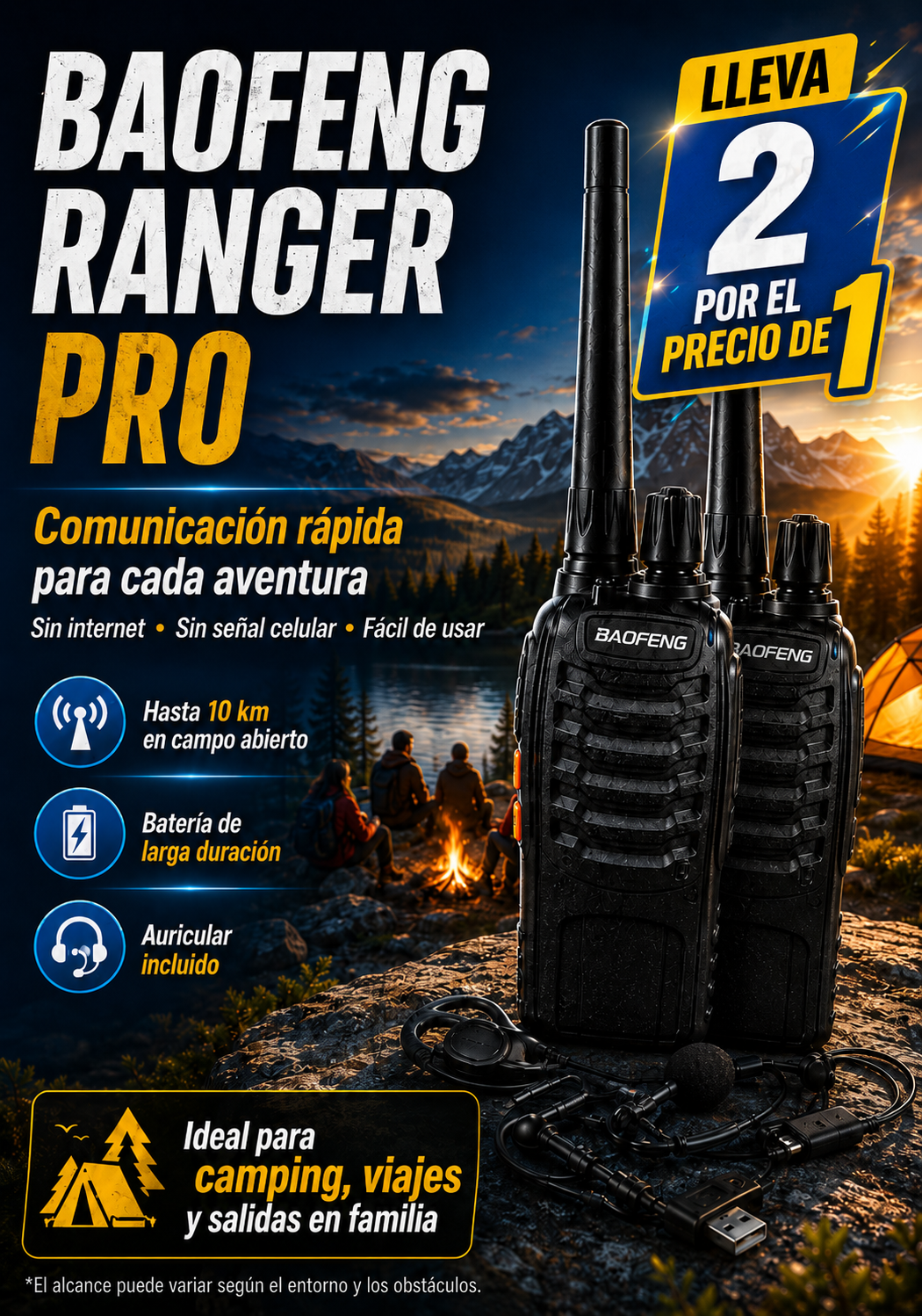 Baofeng Ranger Pro - Compra 1 y lleva 2 | Habla al instante sin depender del celular